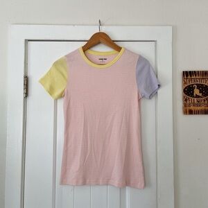 Lands’ End Striped T Shirt Pastel Colorblock Striped T-Shirt Size S* (2-4) NWOT